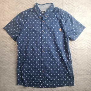 Skylark Shirt Short Sleeve Mens Size L Navy Blue with Palm Tree Trademark - Picture 1 of 13