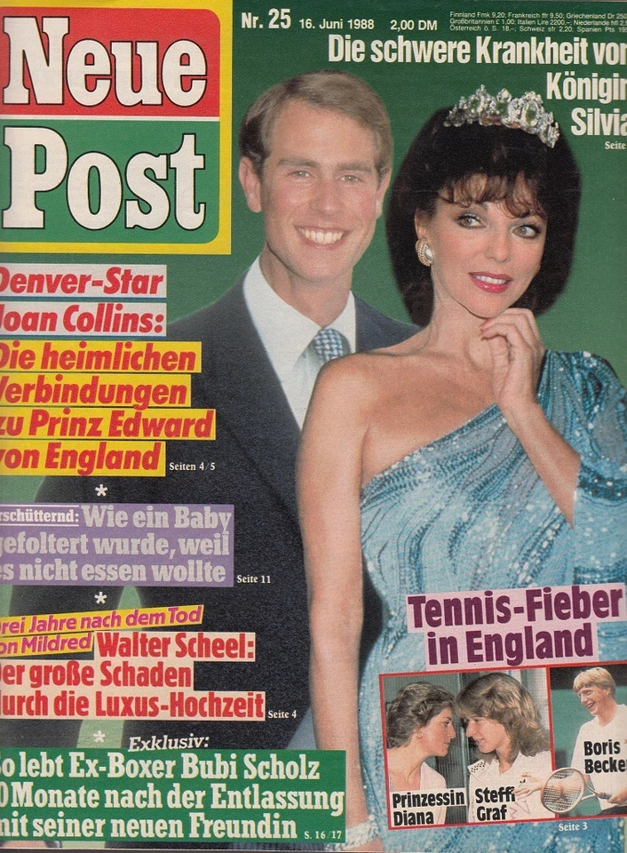 JOAN COLLINS - PRINCE EDWARD - Vintage German NEUE POST Magazine 1988  - Image 1 of 1