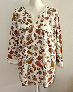 Women's Beige Paisley Blouse Top ~ Size 2X ~ Laura Scott ~ 50" Chest ~ Cuffed - Picture 1 of 5