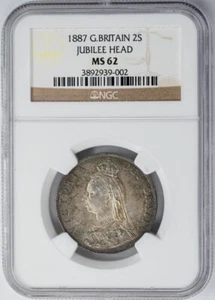 1887 Great Britain 2 Shilling Jubilee Head MS62 NGC 949572-8 - Picture 1 of 4