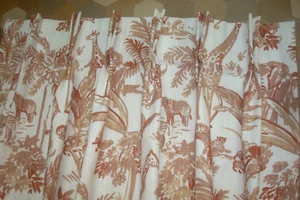 New One Pair Custom Lined DRAPES Meru African Animal Toile Clay Pleated 84" lg - Picture 1 of 9