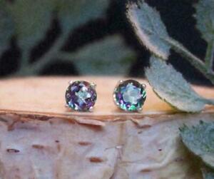 4 Ct Round Lab Created Alexandrite 14k White Gold Finish Solitaire Stud Earrings