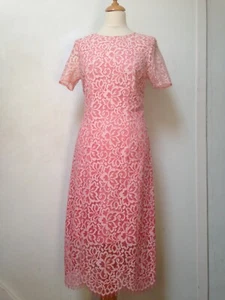 Jaeger dress 10 lined ivory/pink floral lace, below knee or midi VGC - Picture 1 of 14