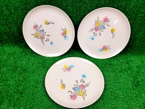 Lot of 3 Vintage MCM Pastel Floral Dinner Plates IMPERFECTIONS SEE DESC & PHOTOS - Picture 1 of 10