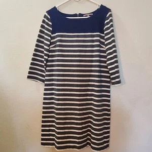 Gap Elbow Sleeve Shift Dress Size M Gray & Navy Blue Stripe Knee Length - Picture 1 of 5