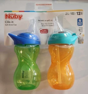 Nuby Clik-It Flex Straw Leak-Proof Sippy Cup - 2 Pack - No-Spill - 10oz/300ml - Picture 1 of 2