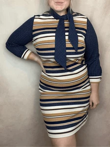 Vintage Mod 60er Jahre Übergröße L/XL Kleid MCM Polyester Strick Mad Men - Bild 1 von 12