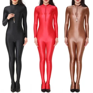 Mujeres Brillante Brillante Aspecto Húmedo Medias Cuerpo Completo Mono Cremallera Entrepierna Body - Imagen 1 de 30