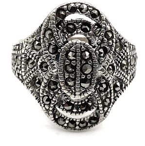 Anillo ornamentado vintage de plata de ley/marcasita 925 talla 6 - Imagen 1 de 9