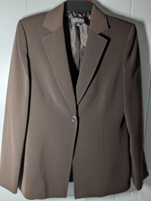 KASPER Classy Chocolate Brown Stitched Lined Dress Jacket Size 8 One Button - Image 1 of 4