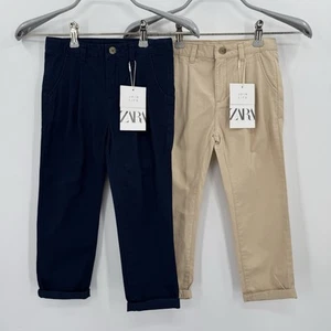 Zara Boy's Lot of 2 Cotton Stretch Chino Pants size 4-5 Khaki and Navy Blue - Picture 1 of 10