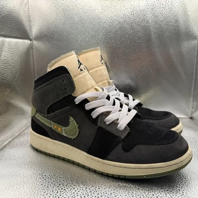 Size 6.5Y Air Jordan 1 AJ1 Mid SE GS Craft Black Olive Kids Shoes FD5847-003 - Image 1 of 4