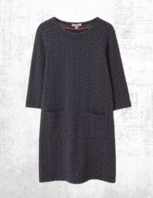 Women’s White Stuff Jersey Dress Crew Neck Long Sleeve Jacquard Grey Multi - Image 1 of 4