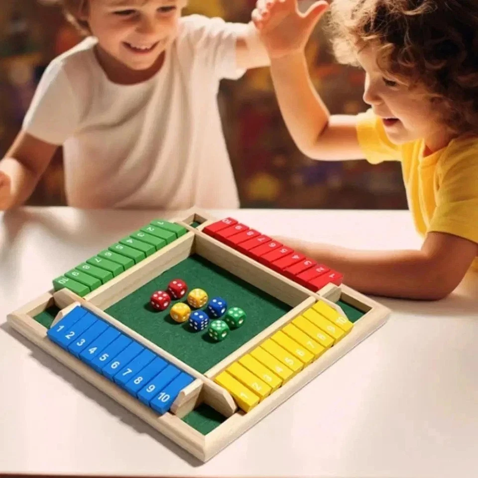 Wooden Dice Board Game Shut The Box for 4 Players Flaps & Dices Game Parent-chi - Image 1 of 4