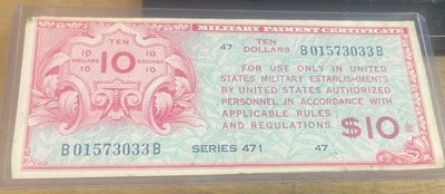 US  Military Payment Certificate 10 Dollars  series 471  # plate 47 Very Fine - Image 1 of 4