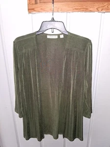Coldwater Creek Jacket Women's Size S Olive GreenT ravel Knit Open Front 3/4 Slv - Picture 1 of 7
