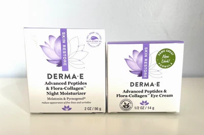 Crema hidratante nocturna Derma E Advanced péptidos y flora-colágeno + crema para ojos 2 piezas nueva en caja Foto 1 de 2