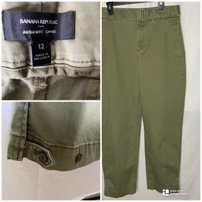 Pantalones de sarga BANANA REPUBLIC lengüetas al tobillo rectas tiro ultra alto para mujer 12 verdes Foto 1 de 4