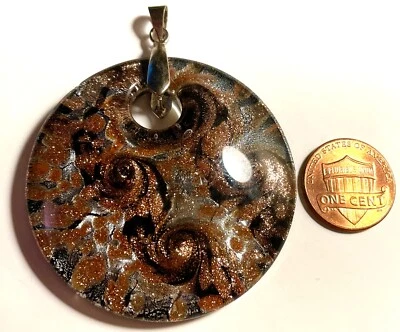 UN Colgante Grande Pesado Cobre Negro Vidrio Dicroico Joyería 50mm 2" P9 Foto 1 de 4
