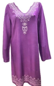 BOHO SUMMER MIDI TUNIC EMBROIDERED NECKLINE AND HEM DRESS SIZE 12 - 14 - Picture 1 of 2