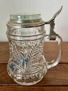 Vintage Clear Glass Beer Stein Pewter Lid w/ Dice Game BMF West Germany Chicago - Imagen 1 de 11