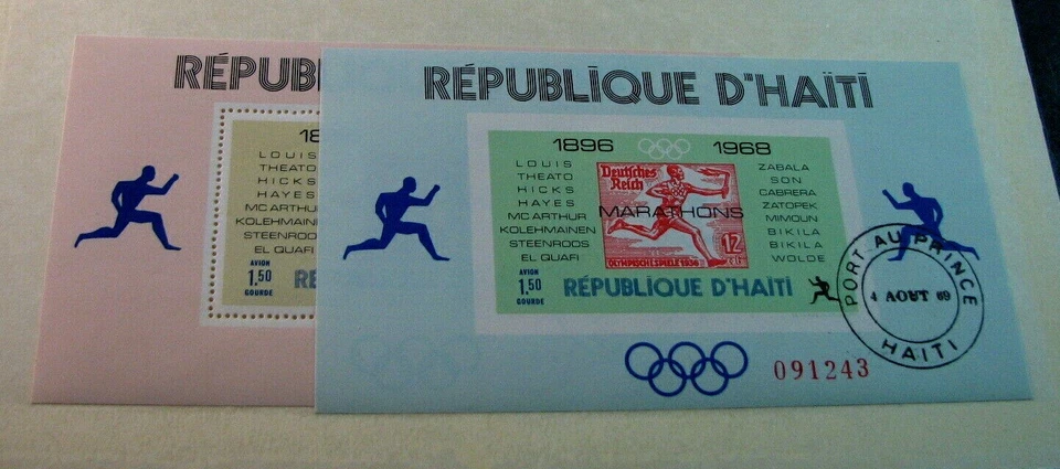 海地外国斯科特纪念品 # 616P & 616Q 奥林匹克马拉松 1969 H119-2 — 第 1/1 张图片