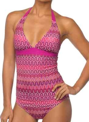Nuevo traje de baño para mujer PRANA rosa púrpura halter surf LAHARI diseño psicodélico Foto 1 de 4