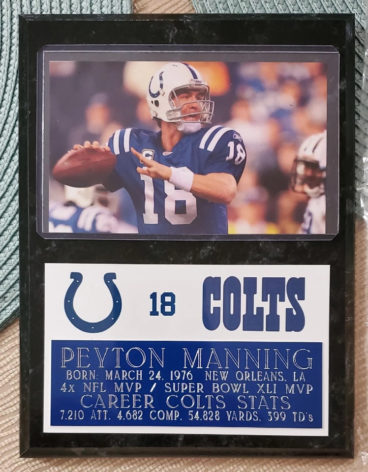 Placa Estadísticas Peyton Manning 6x8 Indianapolis Colts ENVÍO GRATUITO MIEMBRO DEL SALÓN DE LA FAMA Foto 1 de 4