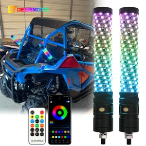 2Pcs 1FT Spiral RGB LED Fat Whip Lights Chasing Antenna For Polaris RZR 1000 200 - Picture 1 of 13