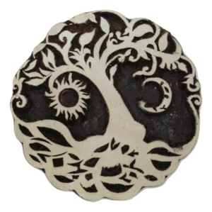 Celtic Tree of Life Round Wooden Stamp 10cm Indian Hand Carved Printing Block - Picture 1 of 3