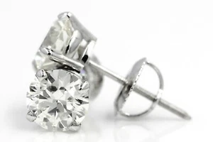 2.05 CTW Natural Diamond Round Cut 14K White Gold Screw Back Stud Earrings - Picture 1 of 7