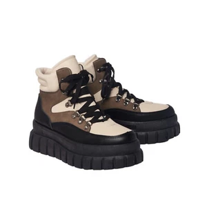 Stivaletti Scarponcini donna ankle boots carrarmato lacci ecopelle zeppa nuovo - Foto 1 di 4