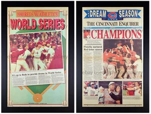 1990 Cincinnati Reds World Series Newspaper Print Set Matted & Framed Jose Rijo - Picture 1 of 5