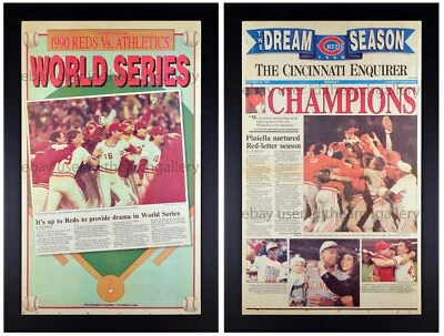 1990 Cincinnati Reds World Series Newspaper Print Set Matted & Framed Jose Rijo - Image 1 of 4