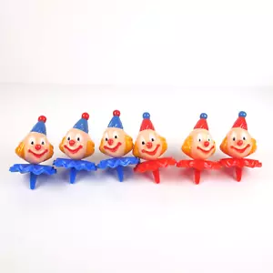 Lot of 6 Vintage Clown Cake Toppers Red Blue 2" Cupcake Collar Festive Circus - Picture 1 of 2