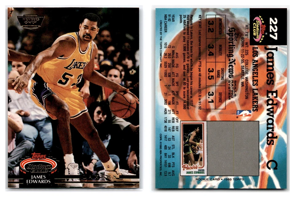 1992-93 Stadium Club Members Only #227 James Edwards - Los Angeles Lakers - Image 1 of 1