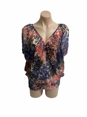WISH Floral Print Blouse | 100% Silk | Dolman Sleeve | V-Neckline | Size 12 - image 1 of 4