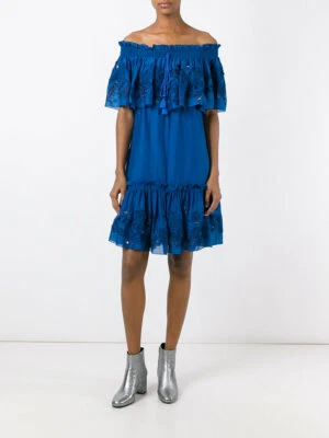 ROBERTO CAVALLI Vestido Azul Fuera del Hombro Bordado Sexy Talla 38 $1,195 Foto 1 de 4