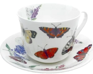 TWO SETS BUTTERFLY GARDEN BREAKFAST CUP SAUCER, ROY KIRKHAM ENGLAND, FINE BONE - Picture 1 of 7