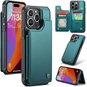 CaseMe Wallet Case for iPhone 15 Pro Max Premium Handmade Durable PU Leather - Picture 1 of 7