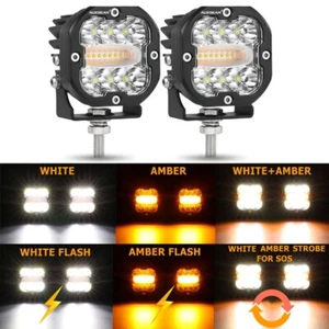 AUXBEAM 3" INCH Amber LED Work Light Cube Pods Spot Flood Driving Fog ATV UTV - Picture 1 of 12