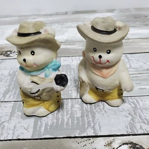 Salt and Pepper Shakers - Cowboy Bears - Lasso Banjo - Vintage Set - Picture 1 of 12