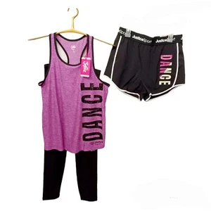 Justice 3 Pc Girls DANCE Outfit-12/14-Leggings-Shorts-Racerback Tank Top - Picture 1 of 7