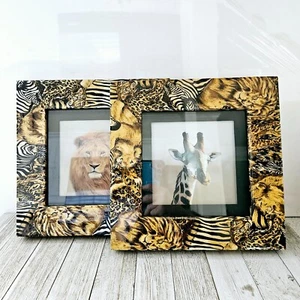 Lion and Giraffe African Safari Jungle Prints Framed Wall Hangings on Lion and Z - Picture 1 of 22