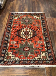 Genuine Hand Knotted Village Vintage Tribal Geometric Runner Rug 3’4”x4’9”,3194 - Picture 1 of 12