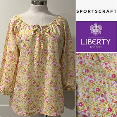 Blusa Top SPORTSCRAFT & LIBERTY LONDON Rosa Algodón Floral Cuello Atado 14AUST/10US Foto 1 de 4