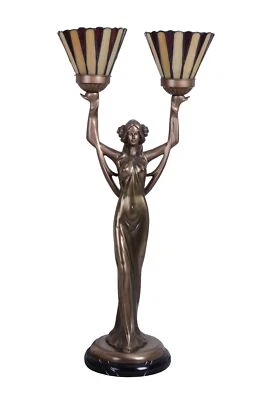 PALAZZO INT Tischlampe Jugendstil Tiffany Leuchte Frauenskulptur Lampe Nachttischlampe Antik