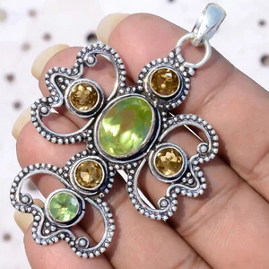 Oval Cut Peridot Citrine Cut Gemstone 925 Sterling Silver Handwork Jewelry Cross - Picture 1 of 7
