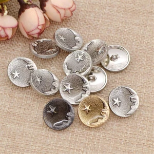 10Pcs Metal Shank Buttons Moon Star Pattern DIY Suit Coat Gold Silver Black 20mm - Picture 1 of 9