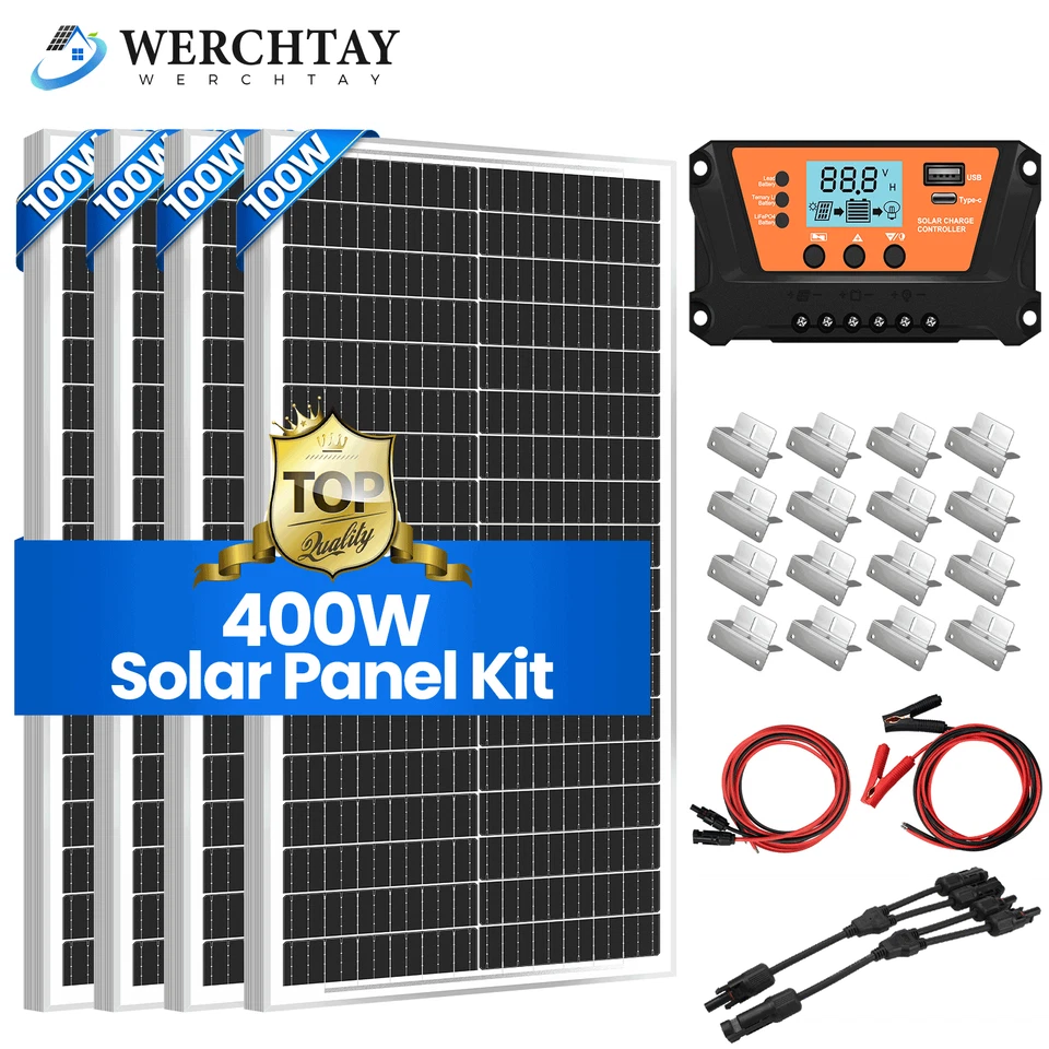 WERCHTAY 100W 200W 300W 400W Watt 12V Mono Solar Panel Kit Charger RV Home Off-Grid Boat